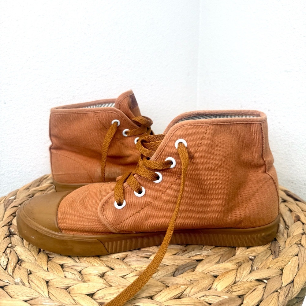 BANGS Shoes Orange Brown High Top Sneakers Saharah Sand Canvas Lace Up Size 7.5